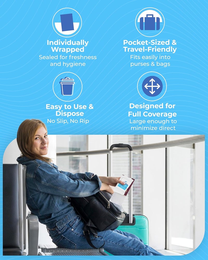 FLYGIENE Disposable Toilet Seat Covers for Travel – Waterproof, Tear-Resistant XL Toilet Liners with 2 Layers of Protection – Individually Wrapped Travel Size Toiletries - 40 Count (4 Packs of 10) - Image 4